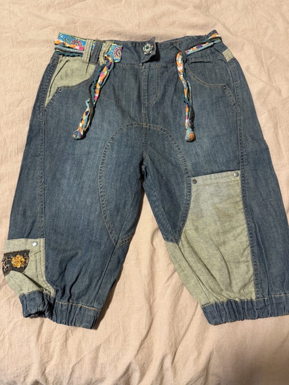 Denim Girls Desigual pants jeans with flowers and belt size 13/14